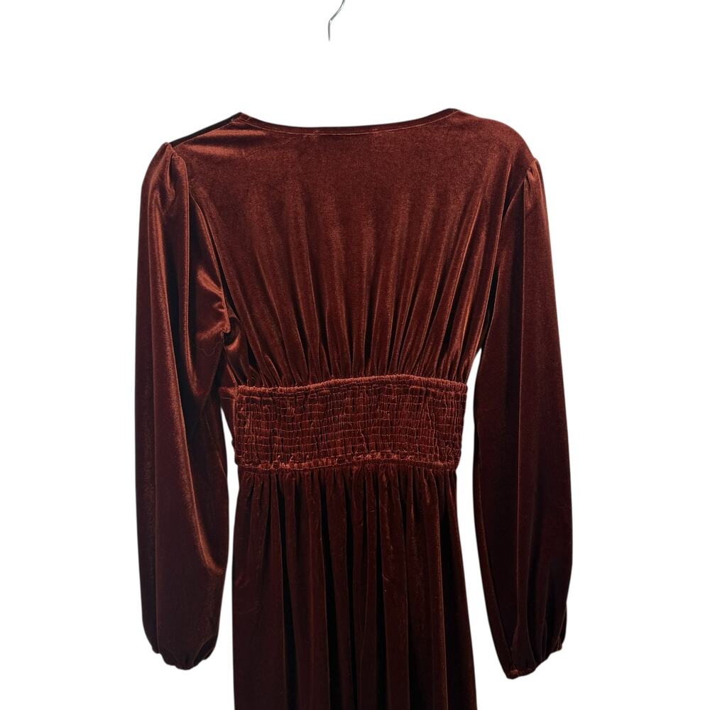 Petal + Pup Cece Rust Orange Velvet Long Sleeve Maxi Dress Boho Womens Small - Picture 8 of 8
